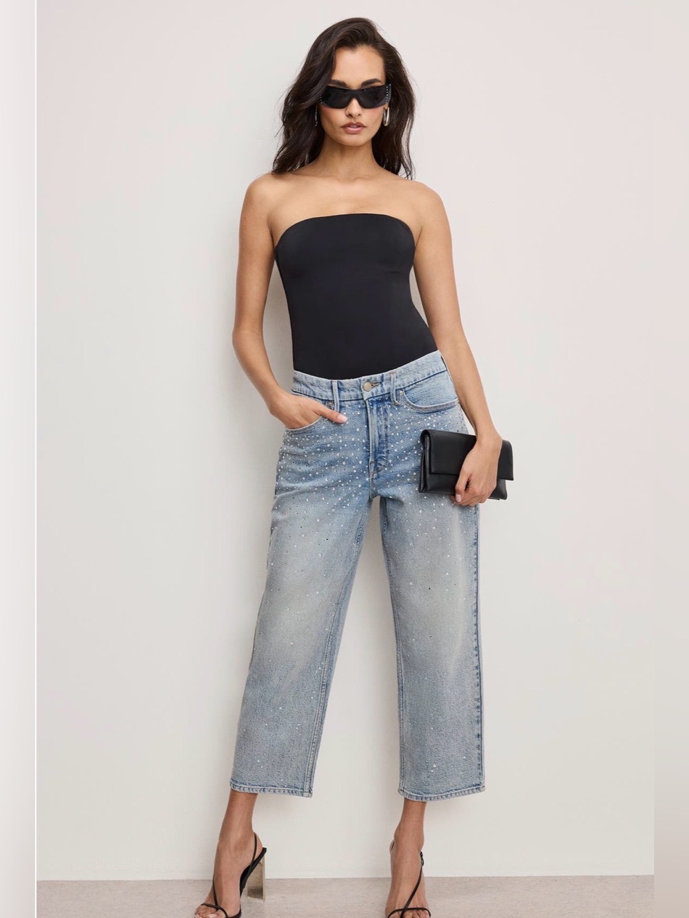 Good American Light Blue Embellished Wide-Leg Jeans - Women